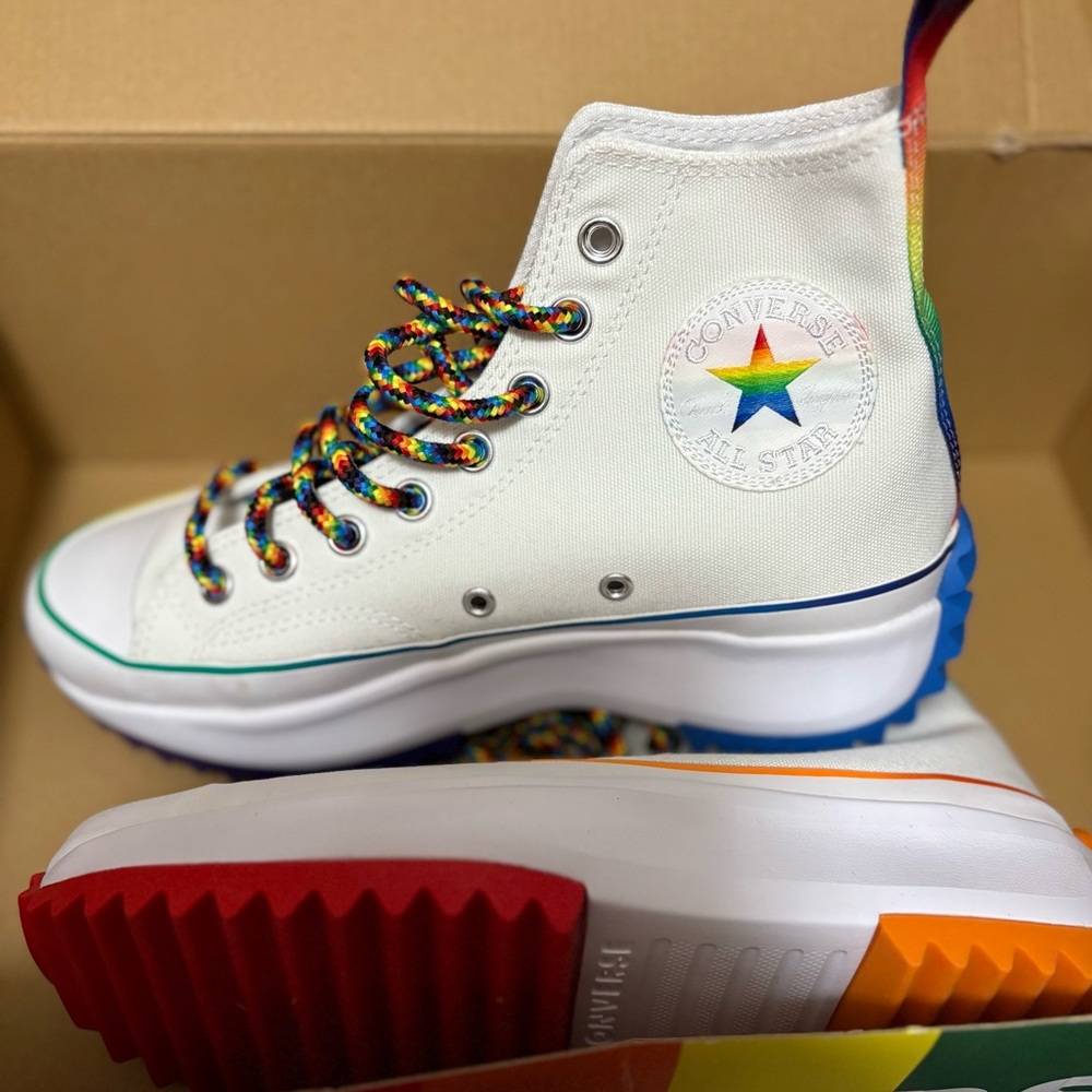 Converse White High-Tops with Multicolor Details